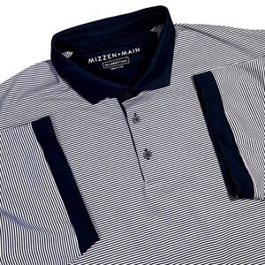 Mizzen Main Polo Shirt Men XXL Blue Classic Striped Moisture Wicking Performance